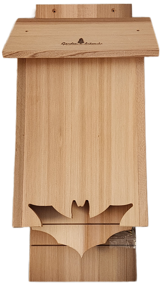 Cedar Two-Chamber Bat House with Decorative Bat Cutout – Handcrafted Outdoor Roosting Box