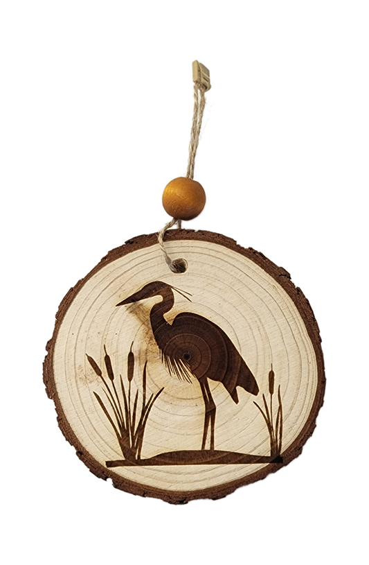 Heron Image on Wood Cookie